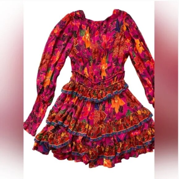 Farm Rio Tropical Tapestry Colorful Long Sleeve Mini Dress size M - Picture 2 of 9